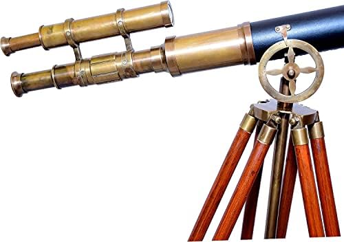 Antique Brass Nautical Telescope with Wooden Tripod