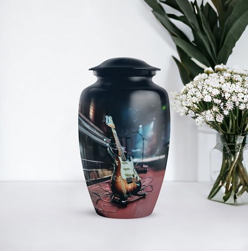 Music Cremation Urn Guitar Memorial for Human Ashes Black 10 Inch