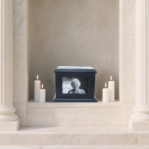 Handcrafted Solid Wooden Cremation Urn with Photo Frame - Black Large 200 Lbs Capacity