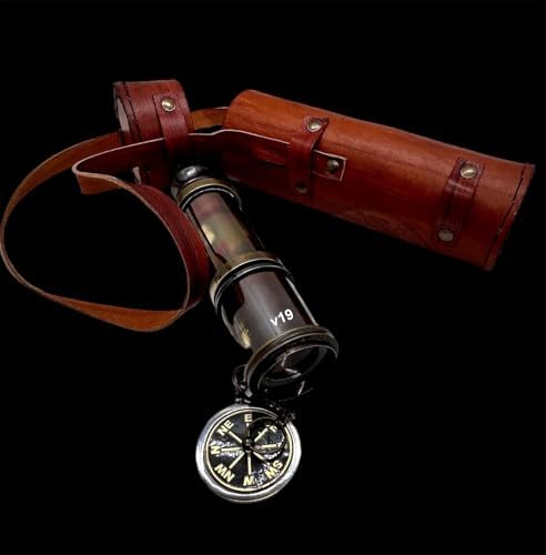 V19 Antique Brass Telescope with Leather Cover