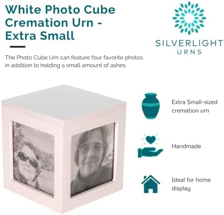 White Photo Cube Cremation Urn - Extra Small Wood Urn for Ashes