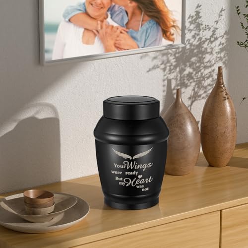 SOITIS Medium Urns for Human Ashes - Black Angel Wings Design
