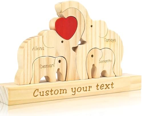Custom Elephant Wooden Puzzle with Family Names