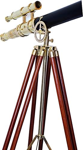 Maritime Brass Double Barrel Telescope with Wooden Tripod