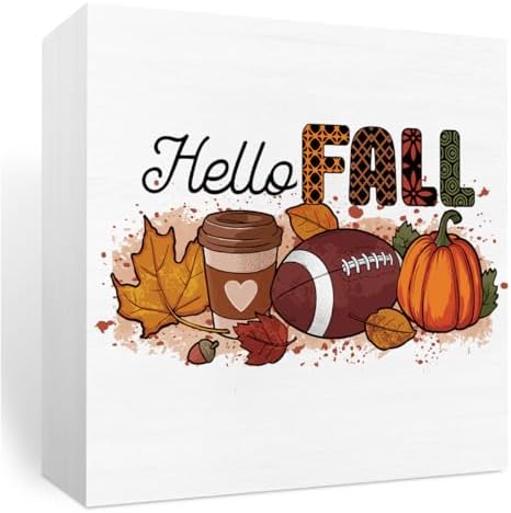 Fall Decor Wooden Box Sign with Pumpkin and Football