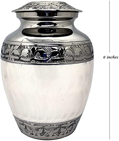 Small 6x4 Inch Brass Cremation Urn - 650ml White with Bag