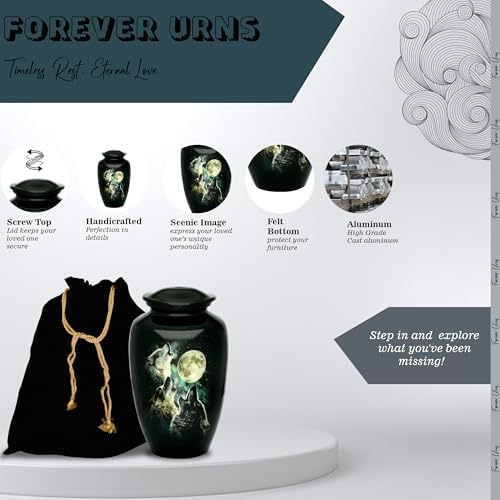 Forever URNS Adult Cremation Urn with 3 Wolf Decor Theme