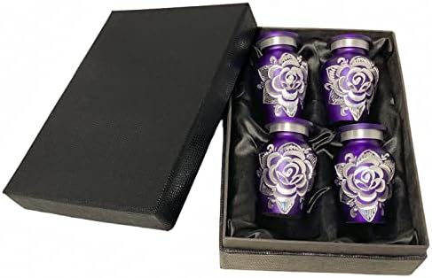Set of 4 Amethyst Keepsake Urns for Human Ashes with Engraved Rose