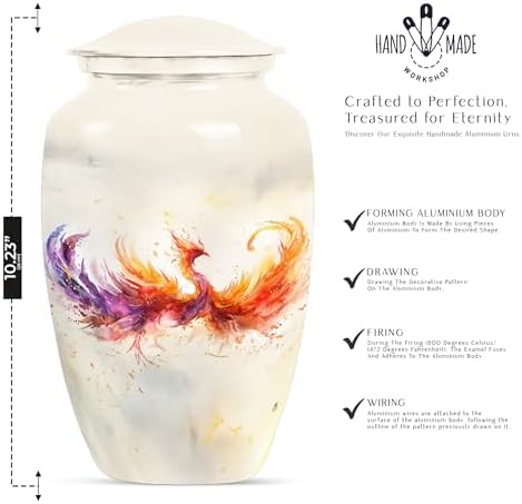 Phoenix Bird Urn for Human Ashes - Large White with Velvet Bag