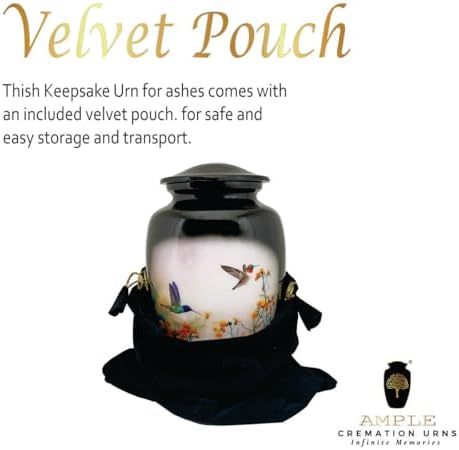 Handcrafted Memorial Urn with Secure Lid Black Hummingbird Design