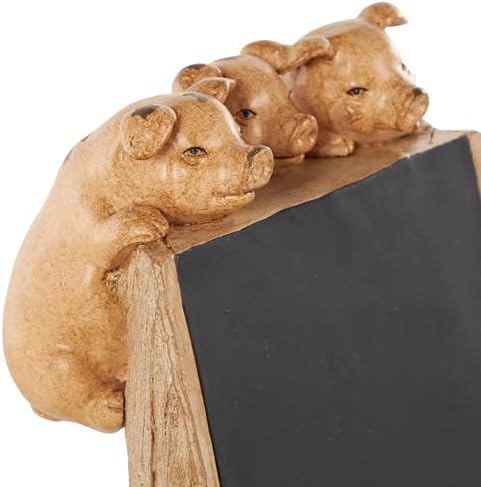 Deco 79 Polystone Pig Chalkboard Sign with Brown Frame