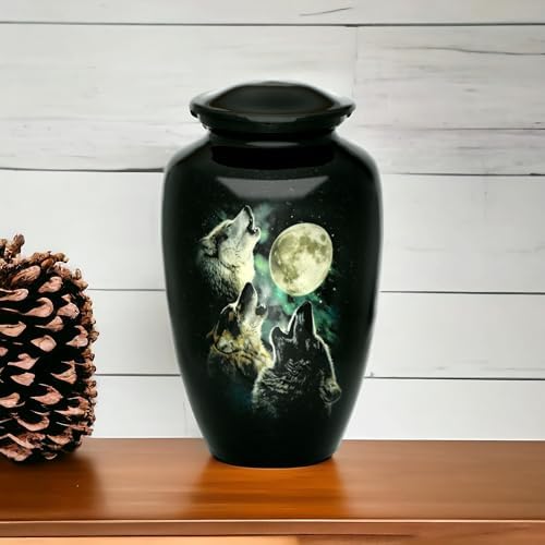 Forever URNS Adult Cremation Urn with 3 Wolf Decor Theme