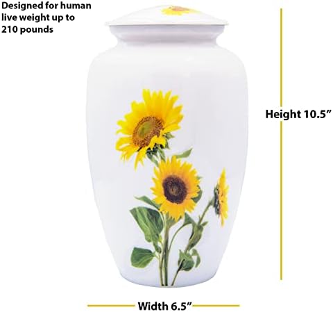 Sunflower Cremation Urn with Velvet Bag and Custom Engraving