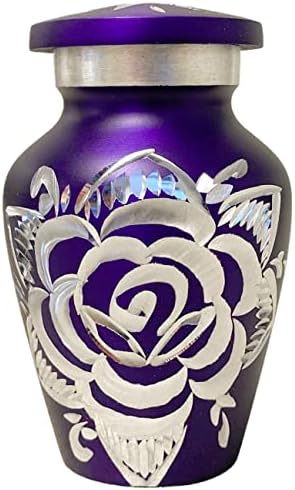Set of 4 Amethyst Keepsake Urns for Human Ashes with Engraved Rose