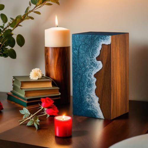 Handcrafted Wooden Urn for Human Ashes Ocean Wave Design