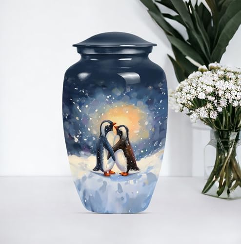 Penguin Love Human Remains Urn - Decorative 10 Inch Urn