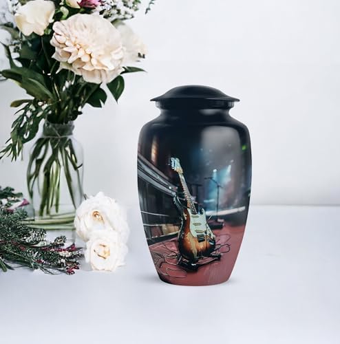 Music Cremation Urn Guitar Memorial for Human Ashes Black 10 Inch
