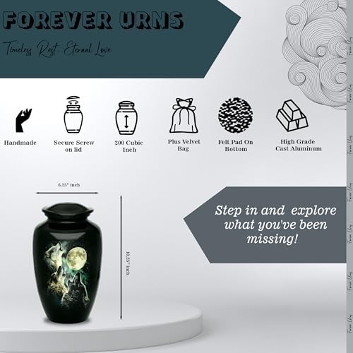 Forever URNS Adult Cremation Urn with 3 Wolf Decor Theme