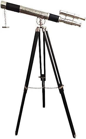 Vintage Brass Telescope with Adjustable Wooden Stand