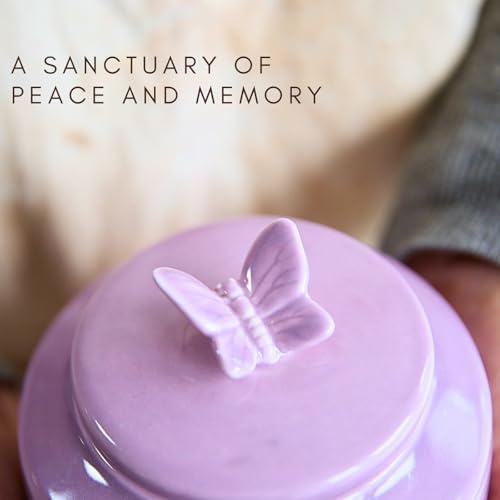Small Purple Urn for Human Ashes - Heart and Butterfly Design