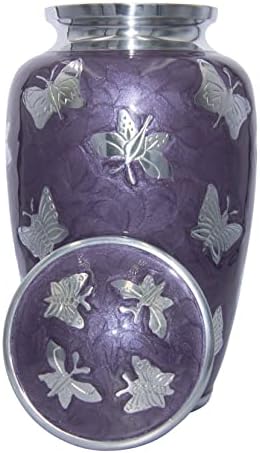 Custom Purple Butterfly Cremation Urn with Velvet Bag and Personalization