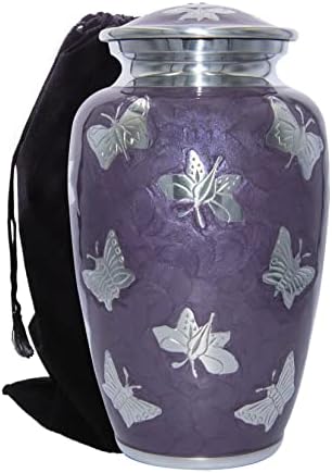 Custom Purple Butterfly Cremation Urn with Velvet Bag and Personalization