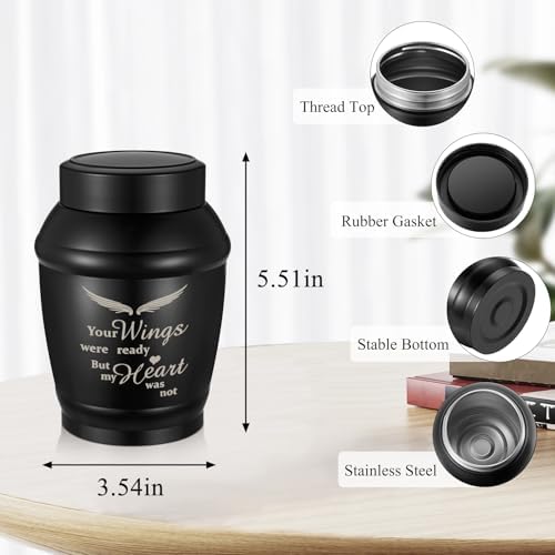 SOITIS Medium Urns for Human Ashes - Black Angel Wings Design