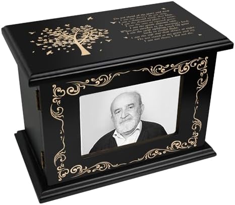 Cremation Urn for Human Ashes with Photo Frame - Wooden Urn Black Tree