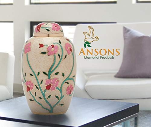 Flora Cream Cremation Urn with Lacquer Finish