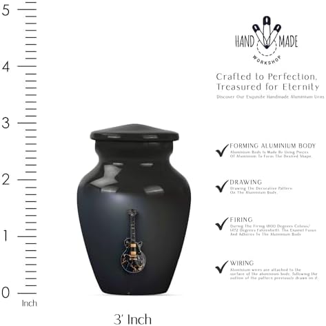 Blue Guitar Themed Urn for Ashes - Handmade 3 Inch Memorial Keepsake