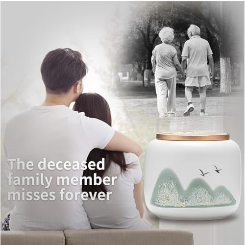 Black Ceramic Keepsake Urn for Human or Pet Ashes - Mountain White Design