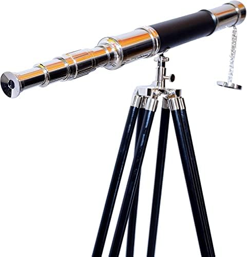 Vintage Nickel Chrome Telescope with Wooden Tripod