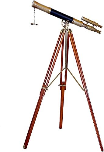 Antique Brass Nautical Telescope with Wooden Tripod