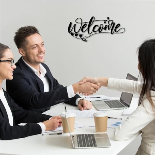 Modern Black Metal Welcome Sign 12 Inches