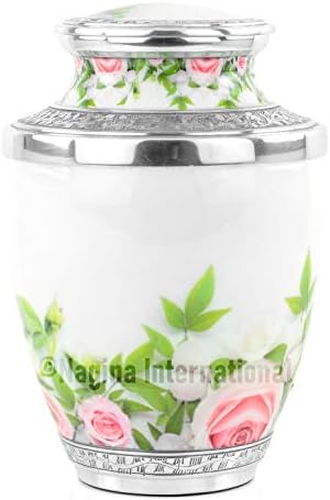 10 Inch Aluminum Cremation Urn with Beautiful Floral Print