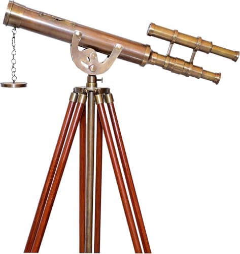 Nautical Vintage Wooden Telescope Floor Standing Double Barrel Decor