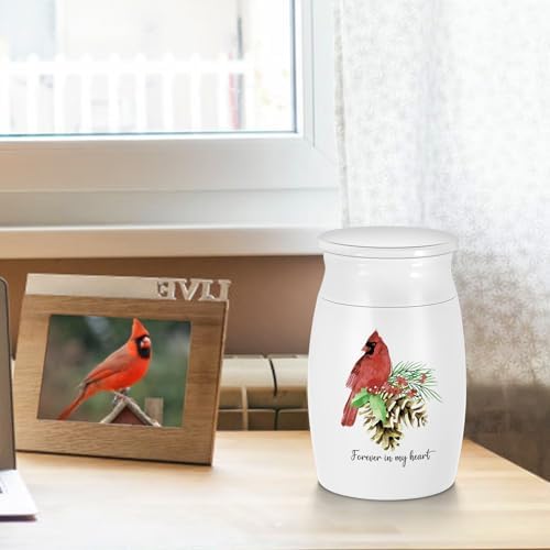 Small Urns for Human Ashes Red Bird Design Aluminium Keepsake Urns