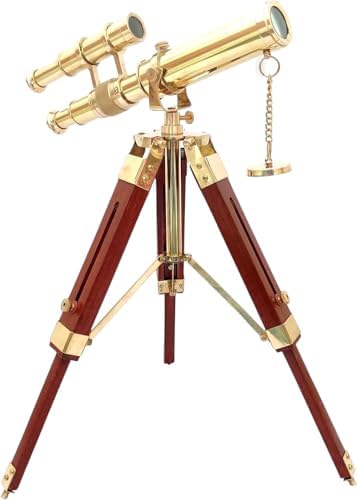 15 Inch Brass Telescope with Wooden Tripod Vintage Nautical Decor for Home Office and Study