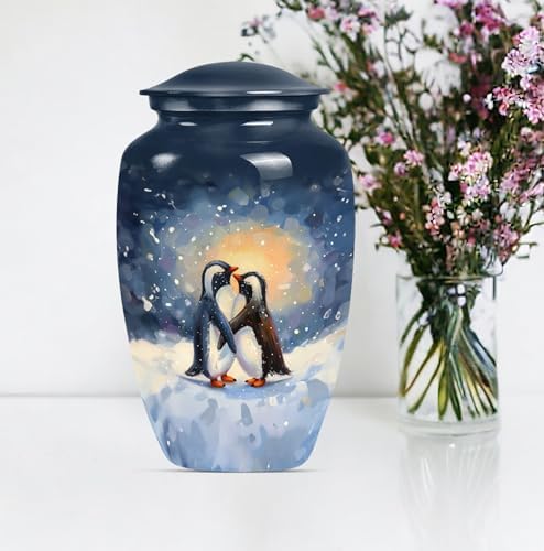 Penguin Love Human Remains Urn - Decorative 10 Inch Urn