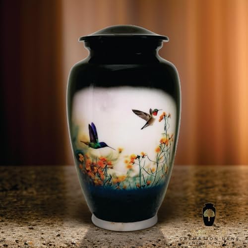 Handcrafted Memorial Urn with Secure Lid Black Hummingbird Design
