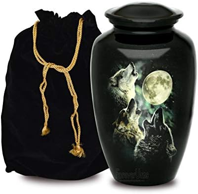 Forever URNS Adult Cremation Urn with 3 Wolf Decor Theme