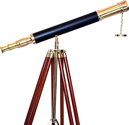 Vintage Antique Brass Finish Spyglass Telescope with Wood Tripod