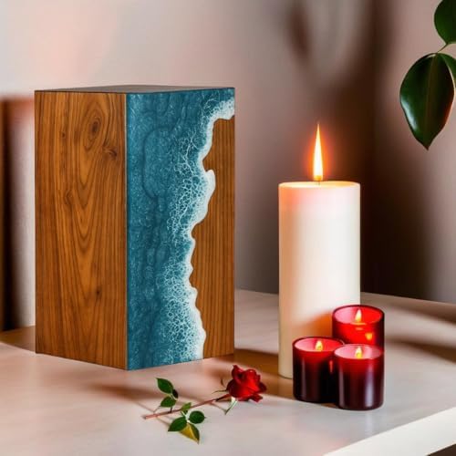 Handcrafted Wooden Urn for Human Ashes Ocean Wave Design