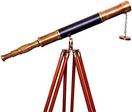 Antique Brass Telescope with Wooden Tripod Stand