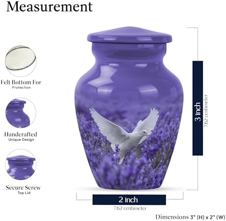 White Dove Purple Urn for Human Ashes Keepsake