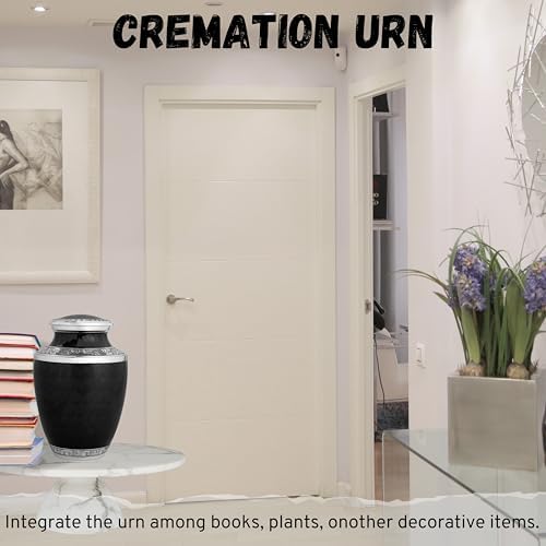 Handcrafted Metal Urn for Ashes - 10 Inch 200 Lbs Capacity Black and Silver