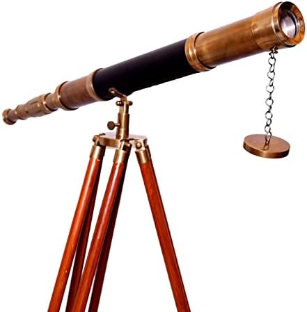 Antique Brass Telescope with Wooden Tripod Stand