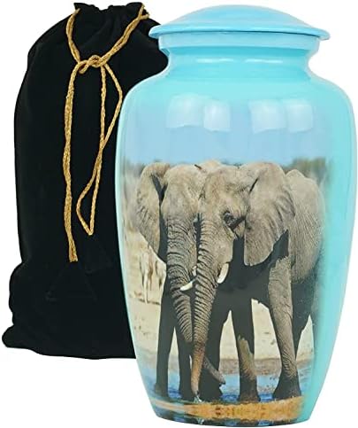 Handcrafted Elephant Cremation Urn - Large Adult Urn with Velvet Bag