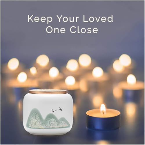 Black Ceramic Keepsake Urn for Human or Pet Ashes - Mountain White Design