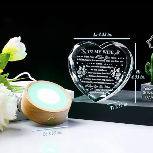 YWHL Heart Crystal Gift with Colorful LED Base